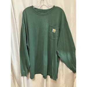 Carhartt Shirt Mens Size 2XL Pine Green Loose Fit Pocket Tee Long Sleeve Crew